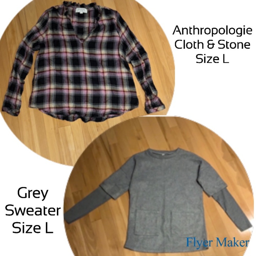 2 VEUC Cloth & Stone Anthropologie Plaid Blouse & Long Sleeve Sweater - size L